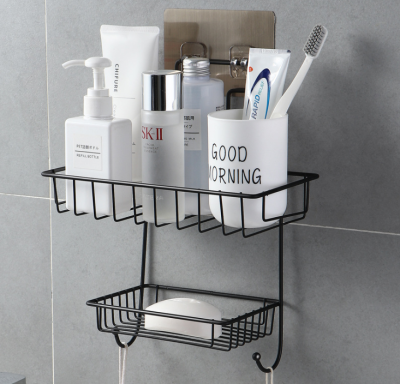 Iron Bathroom Rack Wall-Mounted Toilet Accessories Bathroom Cosmetics Storage Rack Spice Jar Double-Layer Rack
