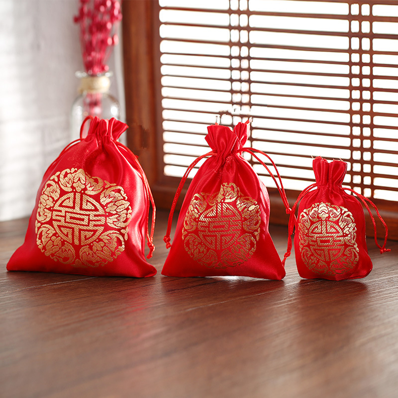 Chinese Style Wedding Small Brocade Candy Cloth Bag Gift Bag Wedding Chinese Satin Cloth Candy Bag W
