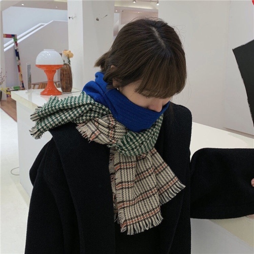Color Block Houndstooth women‘s Scarf Autumn and Winter Korean Style Versatile Student Shawl Warm Scarf Tide