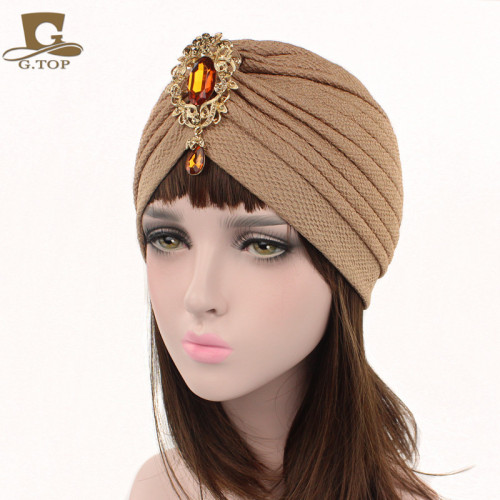 hot selling women‘s popular headscarf cap thread thickened indian cap alloy pendant accessories hat tjm-30b