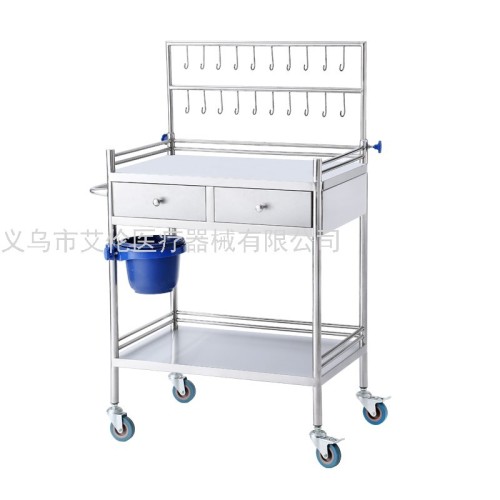 for export hospital stainless steel infusion cart nursing car with drawer multifunctional mute mobile trolley with dirt bucket hook