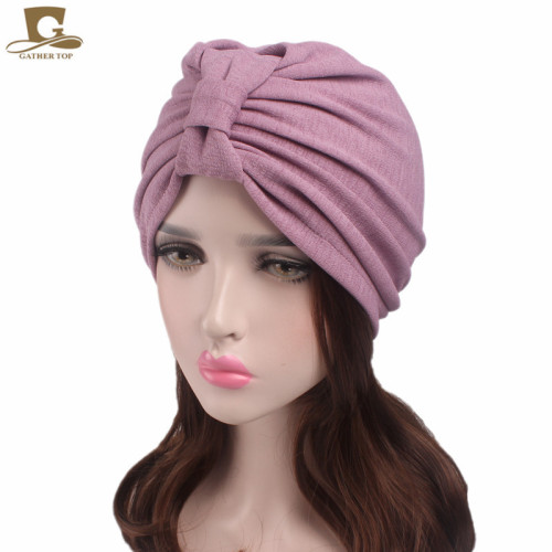 foreign trade autumn and winter new thickened stretch cotton bow headscarf cap indian hat tjm-253