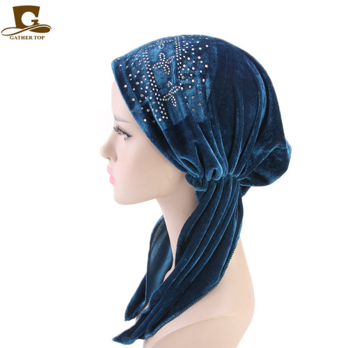 Foreign Trade New Hot Drilling Flannel Headscarf Hat Gold Velvet Hat TJM-04I