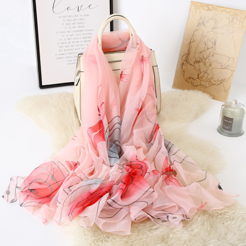spring new fresh printed silk scarf korean style all-match scarf office warm shawl factory direct
