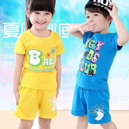 children cotton short sleeve suit summer pure cotton korean style 2024 new children‘s suit t-shirt shorts children‘s clothing 3-8 years old