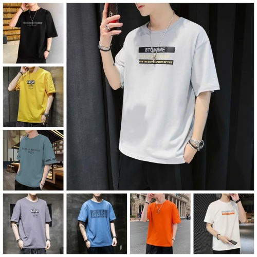 men‘s short sleeve summer men‘s short-sleeved t-shirt korean style printed men‘s elbow-sleeved top t-shirt foreign trade stall men‘s short sleeve