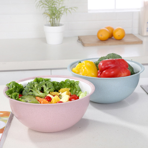 Factory Direct Sales Household Vegetables Fruit Basin Food Grade Plastic round Bowl Wheat Straw Salad Bowl Wholesale