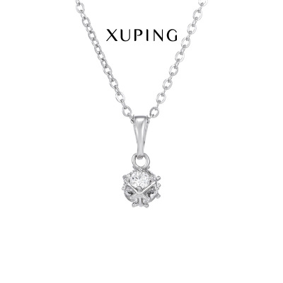 Xuping Jewelry New Simple Ins Small Cube Inlaid Zircon Gold-Plated Necklace Female in Stock Wholesale Clavicle Chain