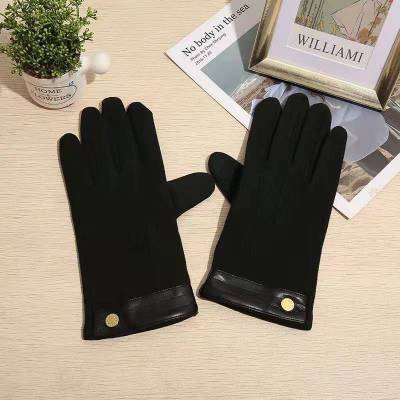 Solid Color Black in Stock Men's Winter Warm Finger Gloves Satin Adult Gloves Factory Direct Supply