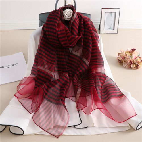 Silk Wool Striped Embroidered Scarf Women‘s Silk Wool Embroidered Mulberry Silk Scarf Sunscreen Shawl Wholesale