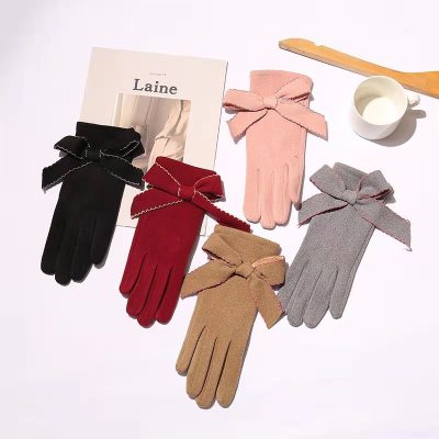 Winter Thermal Brown Striped Winter Solid Color Spot Finger Gloves Glossy Printed Gloves Factory Direct Supply