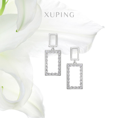 Xuping Jewelry New Elegant Japanese and Korean 925 Silver Stud Earrings Women's Gold-Plated Zircon Square Eardrops Factory Wholesale