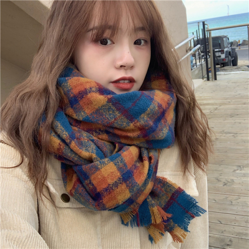 korean style classic color small plaid cashmere scarf warm net red plaid shawl winter warm bristle scarf