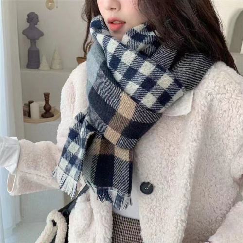 new double-sided plaid scarf autumn and winter thickened warm scarf cashmere-like student female scarf dual-use scarf
