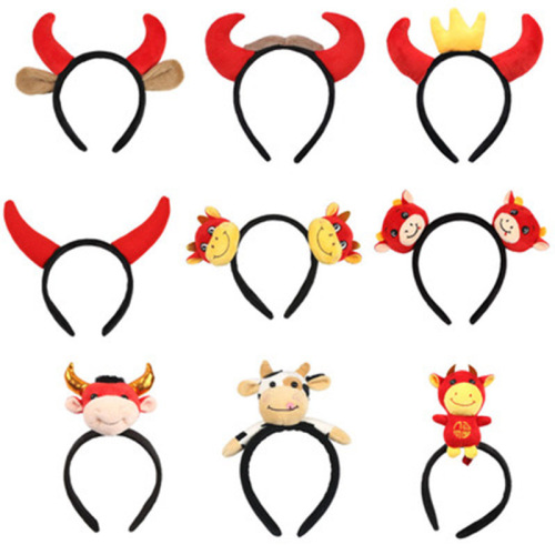 horn headband head buckle cow birth year headband red cow qi tian cloth horn headband children props manufacturers