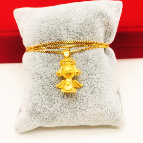 Zhou Jiajin Store Vietnam Alluvial Gold Smart Angel Necklace Moving Wings Cupid Sandblast Pendant for Girlfriend