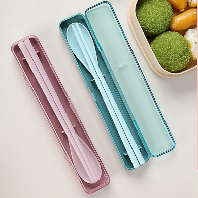 y86-yj887塑料便携餐具翻盖盒学生旅行两件套勺筷子外卖餐具套装