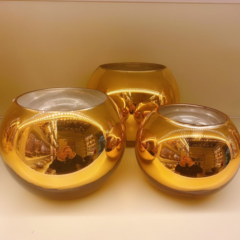 金色花瓶玻璃花瓶电镀金色家居摆件中东风格