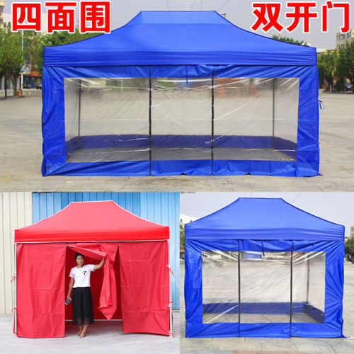 4-side transparent cloth advertising tent printing outdoor four-leg folding awning retractable canopy four-corner stall umbrella
