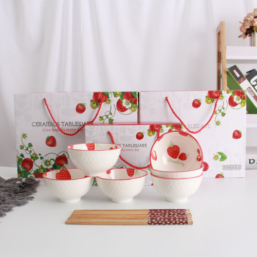 Factory Direct Online Celebrity Strawberry Bowl and Chopsticks Set Gift Bowl Ceramic Tableware Promotional Gift Bowl Business Practical gifts