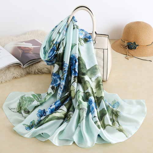 2021 flower silk scarf elegant spring new women‘s silk new style elegant socialite one piece printing