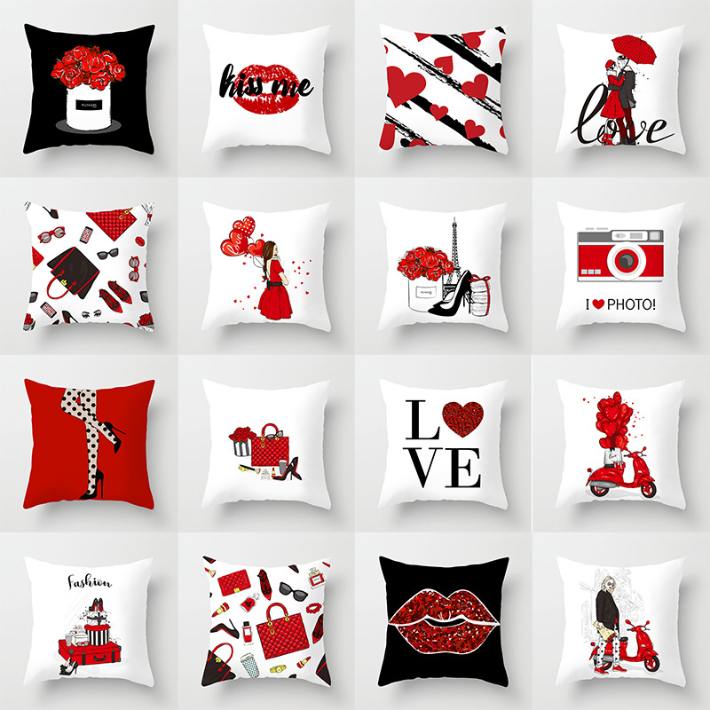 New Casual Red Cartoon Valentine's Day Pillow Cover Holiday Home Sofa Cushion Cushion Cover Who