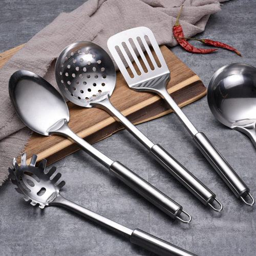 stainless steel round handle kitchenware set round tube insert handle kitchenware set spatula rice spoon colander manufacturer wholesale