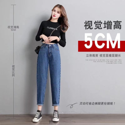 2024 spring new high waist jeans women‘s korean-style loose slimming tall baggy pants straight harem daddy pants