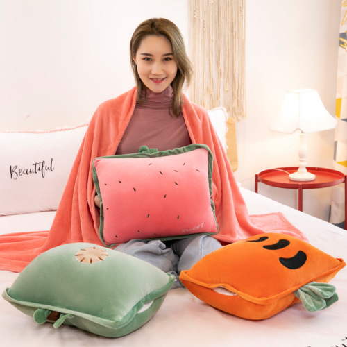 New Cartoon Hand Warmer Fruit Pillow Air Conditioning Blanket Cushion by TikTok Same Car Home Gift Customized Logo