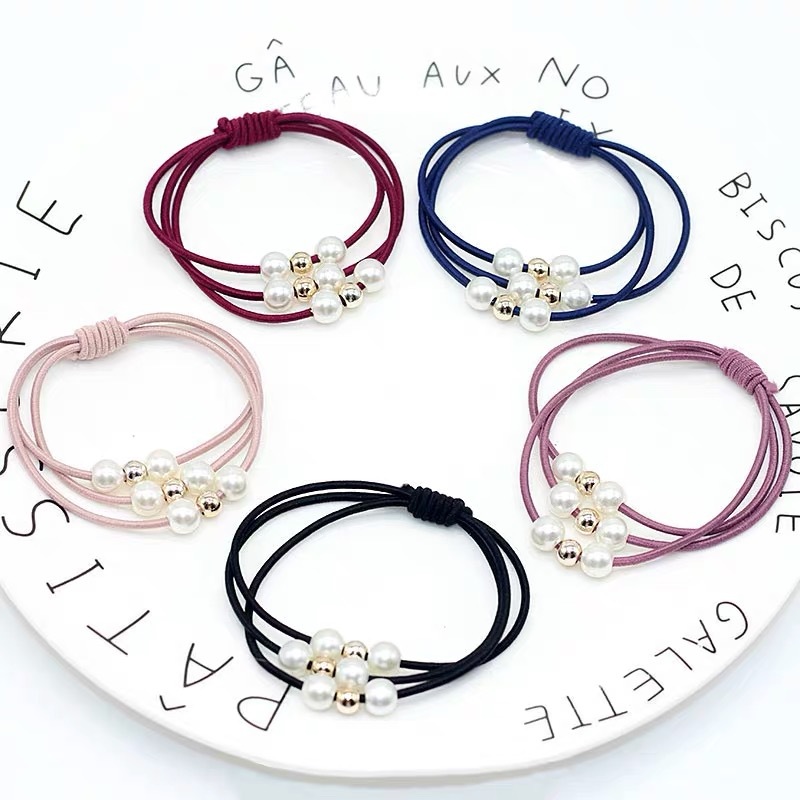 Korean Style Temperament Wild Pearl Hair Rope 3-in-1 High Elastic Rubber Band Fresh Adult Mori Girl
