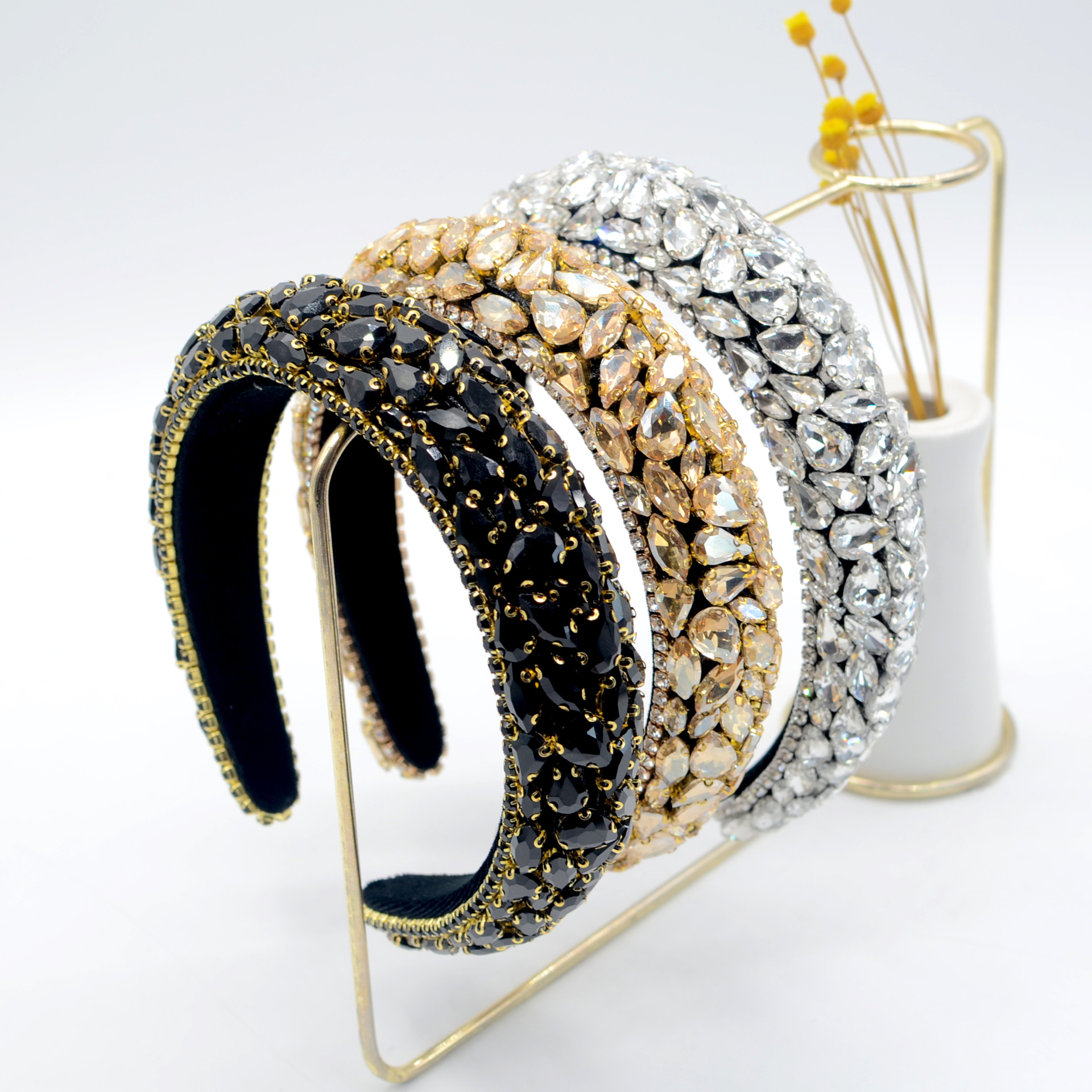 New Europe, America, South Korea Rhinestone Gem Headband Sponge Wide Edge Handmade Headband Korean B