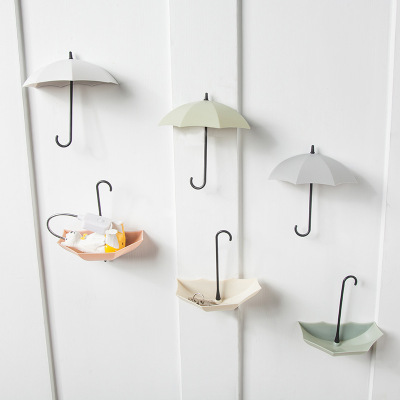 Cute Umbrella Small Sticky Hook Nail-Free Door Rear Key Holder Kitchen Bathroom Decoration Seamless Adhesive Hook Wholesale