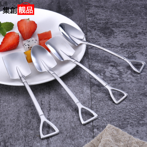 304 Stainless Steel Spade Spoon Shovel-Shaped Western Tableware Spoon Eat Watermelon Cutter Dessert Ice Cream Spoon