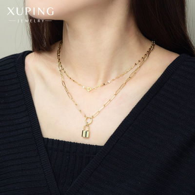 Xuping Jewelry Stainless Steel Electroplated Metal Clavicle Chain Factory Direct Supply New Titanium Steel European and American Lock Head Necklace for Women