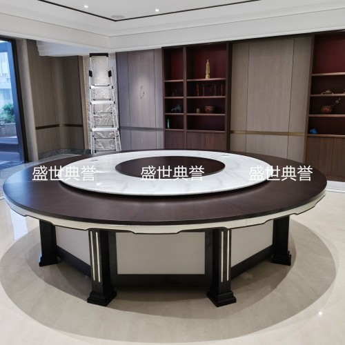 shanghai five-star hotel solid wood electric dining table club modern light luxury solid wood table private villa electric round table