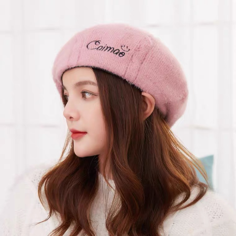 高档女士贝雷帽仿貂绒针织帽毛线帽保暖时尚女帽