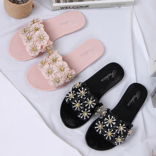 new women‘s fashion slippers flower slippers outer wear flat casual slippers non-slip slippers women‘s direct sales