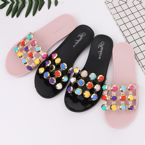 new fashion candy color slippers flat low heel slip-on slip-on casual ladies‘ sandals
