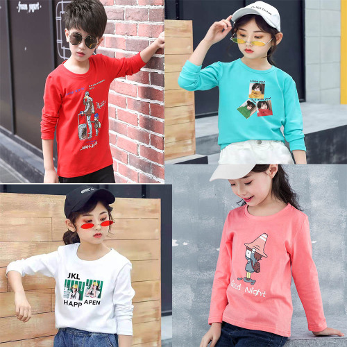 2021 autumn new korean style boys and girls long-sleeved t-shirt round neck bottoming shirt top foreign trade children‘s clothing stall wholesale