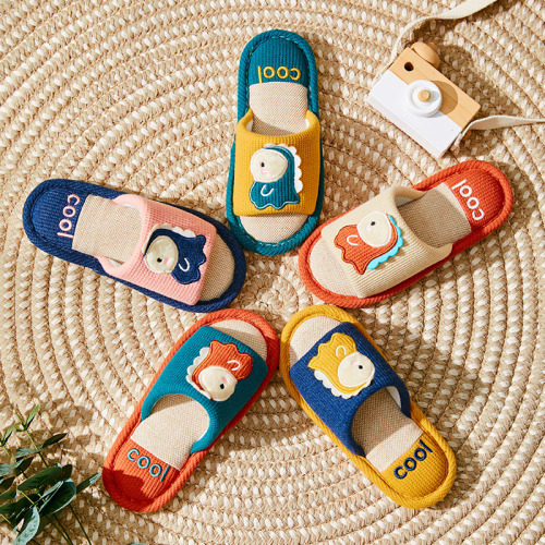 spring and autumn four seasons children‘s linen pvc open-top slippers sandals cute medium boys and girls indoor and outdoor small dinosaur