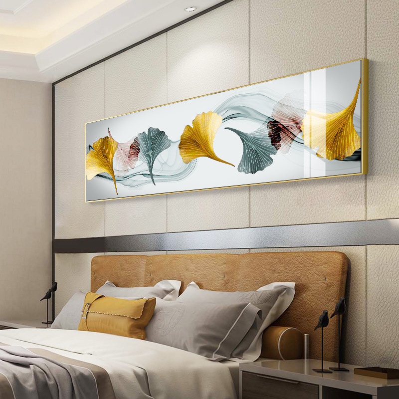 银杏叶现代简约卧室装饰画浪漫房间床头挂画客厅沙发背景墙晶瓷画