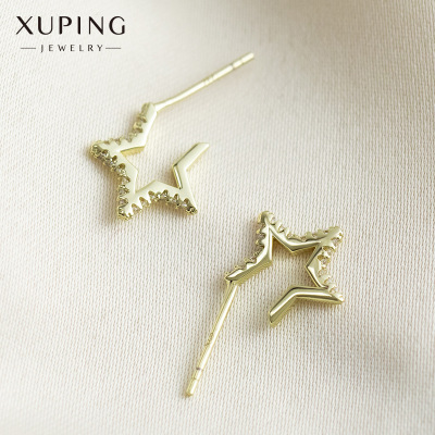 Xuping Jewelry Copper Alloy Electroplated 14K Golden Earrings Artificial Gemstone 925 Silver Needle Simple Ins Stud Earrings for Women