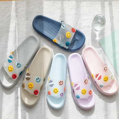 2021 Summer Transparent Smiley Face Home Couple Breathable Slippers Indoor Cartoon Household Poop Feeling Male Bathroom Sandals