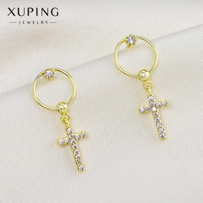 Xuping Jewelry Customizable Stud Earrings for Women New Everyday Fashion Temperament 14K Color Cross 925 Silver Pin Earrings