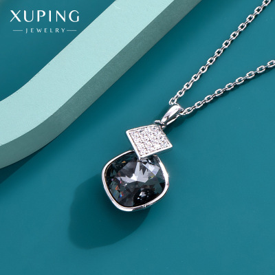 Xuping Jewelry New Fashion Simple Crystal Clavicle Chain Factory Direct Supply Temperament Daily White Gold Plated Necklace for Women