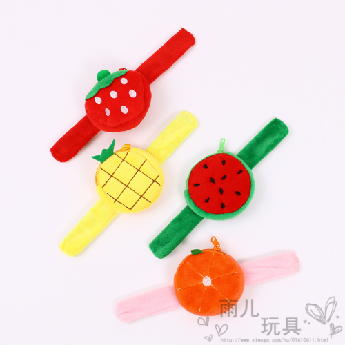 cute cartoon fruit series plush coin purse new children‘s snap ring doll wrist strap toy small wallet