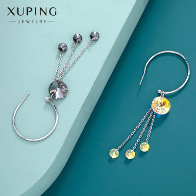 Xuping Jewelry New Japanese and Korean Long Tassel Crystal Eardrops Factory Direct Supply White Gold Color Tassel Thin Effect Earrings