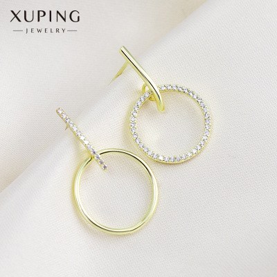 Xuping Jewelry Korean Temperament Chic Circle Girl's Earrings New Daily 14K Gold Japanese and Korean Types A and B Earrings