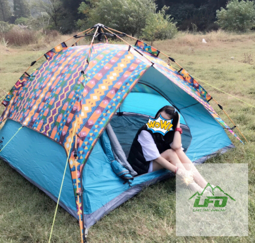 ethnic wind tent， anti-uv ethnic style 3-4 automatic hydraulic tent. camping outdoor