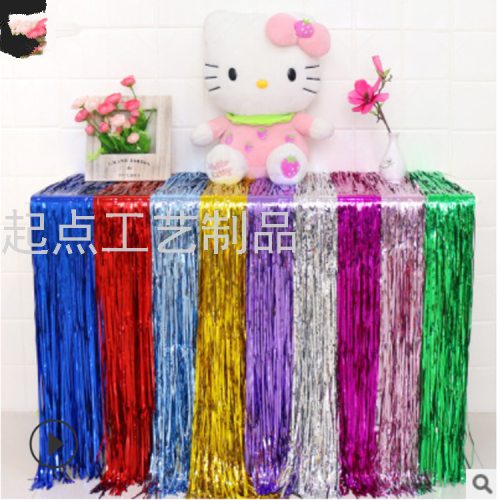 1*2 M Tinsel Curtain Birthday Party Decoration Wedding Room Layout Gold and Silver Color Background Wall Tassel Foreign Trade Rain Silk Door Curtain